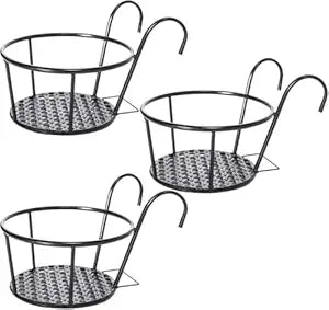 Iron Railing Planter Holder | Round Hanging Pot Bracket for Balcony, Fence & Window