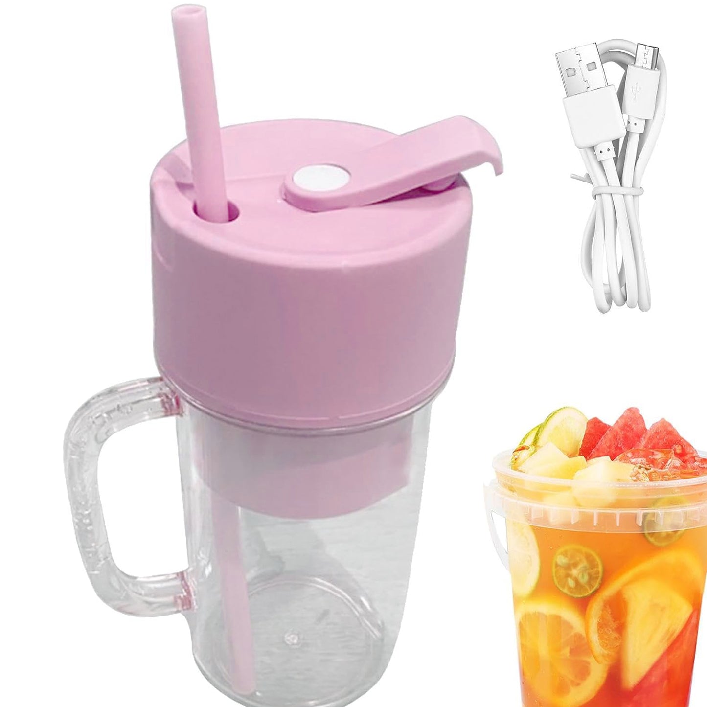 5841 2 In1 Portable Crusher Juicer With Handle Straw For Smoothie Sipper Usb Rechargeable (340 Ml) 6 Stainless Steel Blades Compact Juicer Mixer Juicer Portable Fresh Juice Blender Portable Electric Juicer ( 340 Ml )