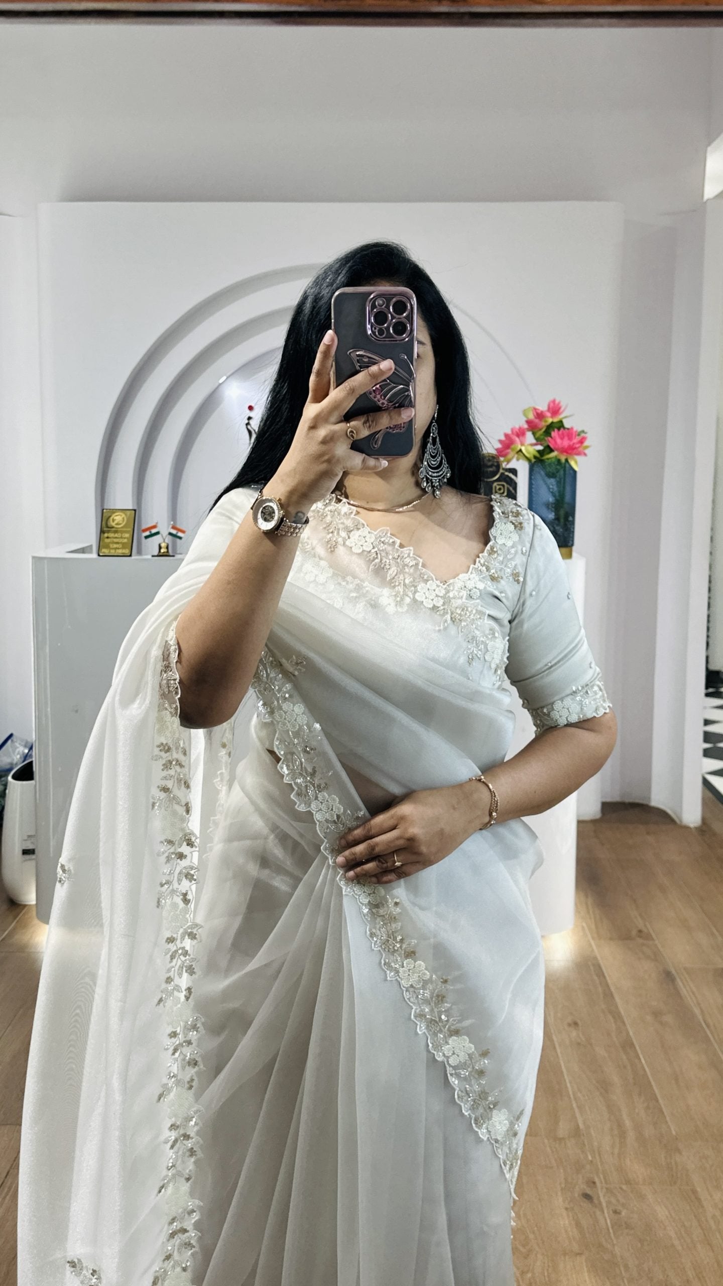 Gray Tissue Saree