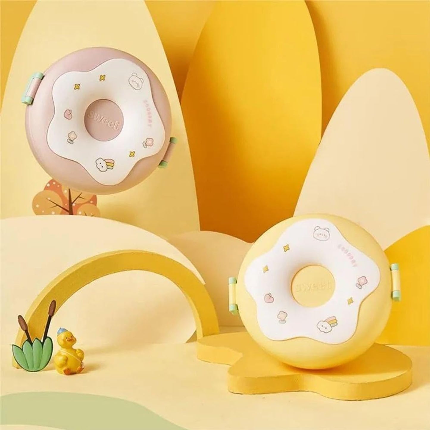 Donut Shaped Double Insulated 3 Compartment Lunch Box (1 Pc Mix Color)