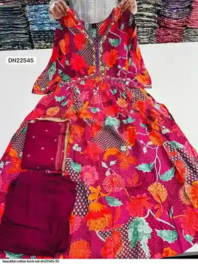 Beautiful Cotton Flower Print Kurti Set