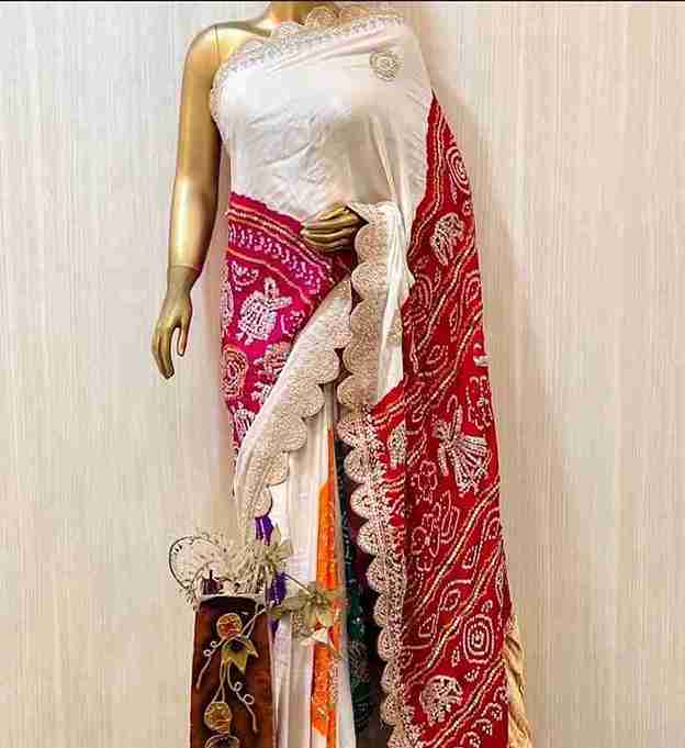 bandhani Printed Daily Wear Crepe, Silk Blend Saree