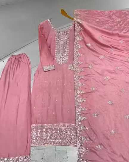Heavy Chinon Silk With Heavy Embroidery Work with Rivet Work Dupatta with Embroidery