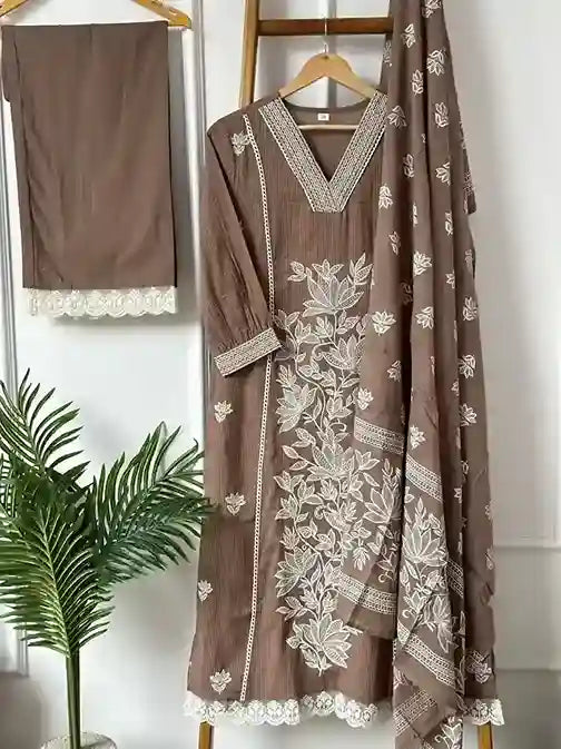 finest cotton fabric with embroidery detailing on the whole kurta set