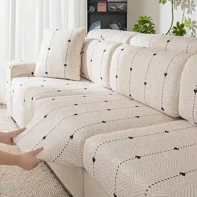 White Heart Print Sofa Cover