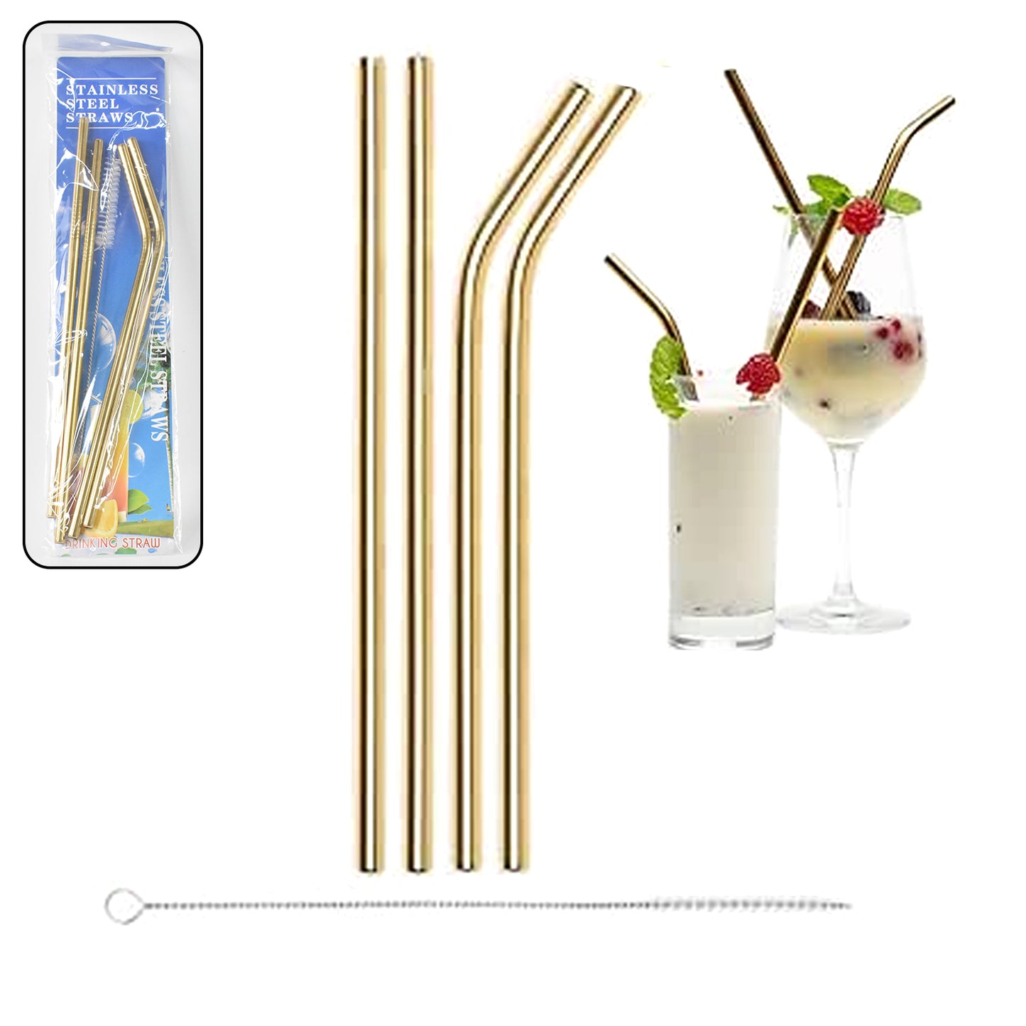 Reusable Stainless Steel Straw With Cleaning Brush (5 Pcs Set)