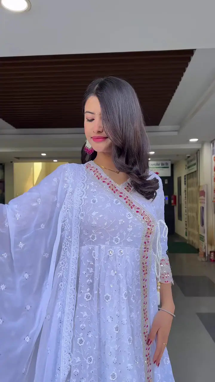 White Georgette Anarkali Suit