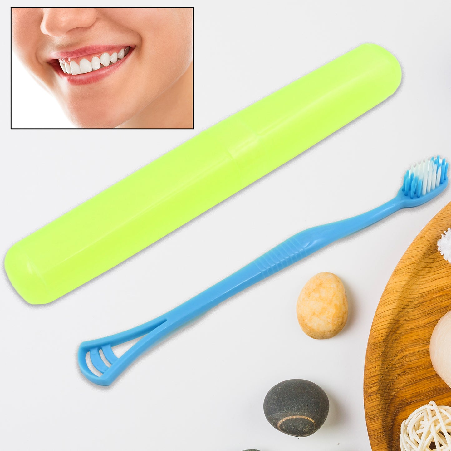 12721 2 In 1 Soft Toothbrush And Tongue With Toothbrush Cover Cleaner Scraper For Men And Women Kids Adults Plastic Toothbrush Cover Case Holder (1 Pc)