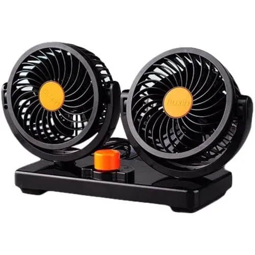 Car Fan 12V 360 Degree Rotatable Dual Head 2 Speed Quiet Strong Dashboard Auto Cooling Air Fan for All Auto Vehicles