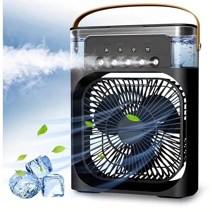 Table Cooler | Air Cooler Fan | Mini Water Cooler | Humidifier Portable | USB | Table Fan Air Cooling 3 Speed For Home Kitchen Office Compact 3 In 1 | 7 Color Light Options | 5 Sprays