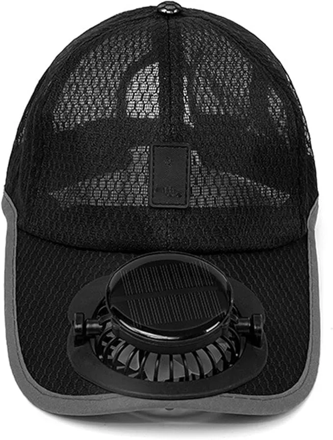 Solar Charged Ventilated Hat 4-8H Runtime Adjustable Sun Cap with Cooling Fan for Men Women Outdoor Sports Unisex Breathable Cooling Fan Cap