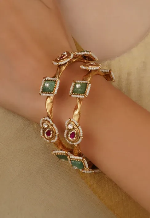 Multicolor Gold Plated Jadau Kundan Bangles