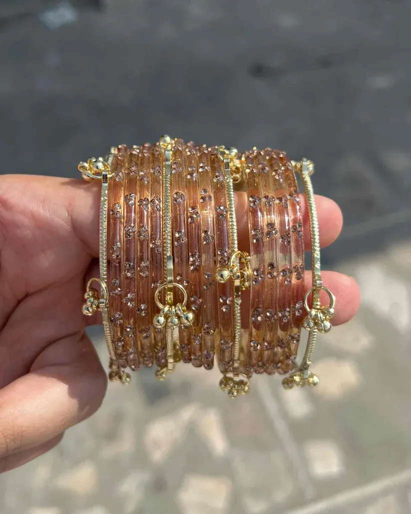 Elegant Lightgold Beaded Gold Charm Bangle Set