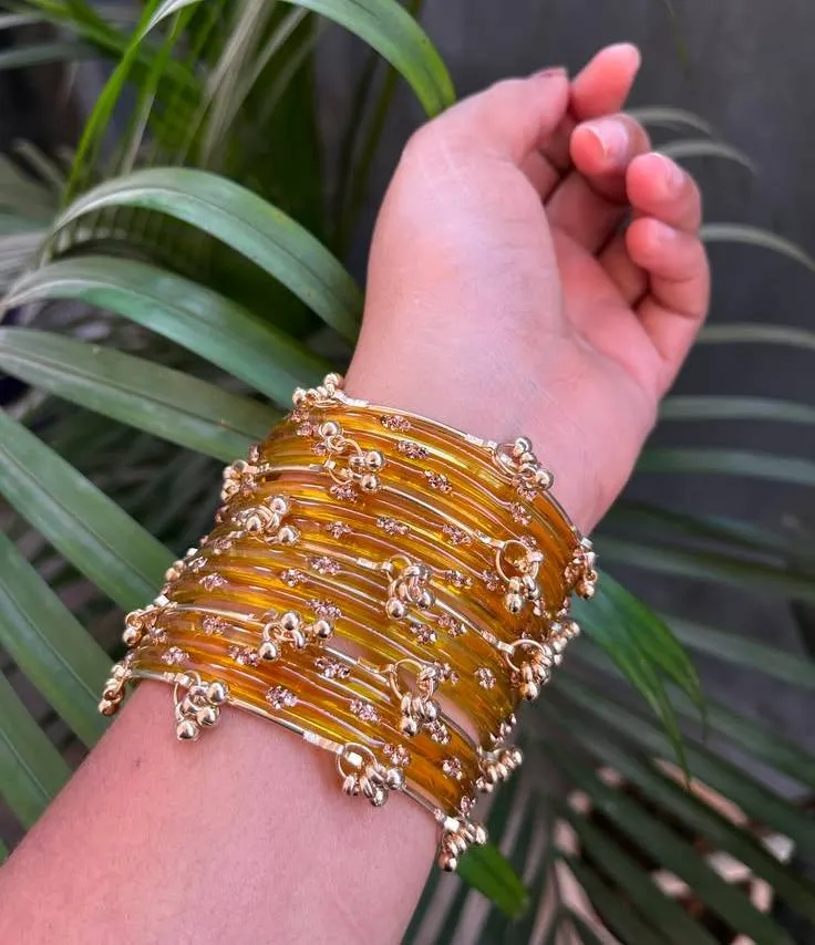 Elegant Lightgold Beaded Gold Charm Bangle Set
