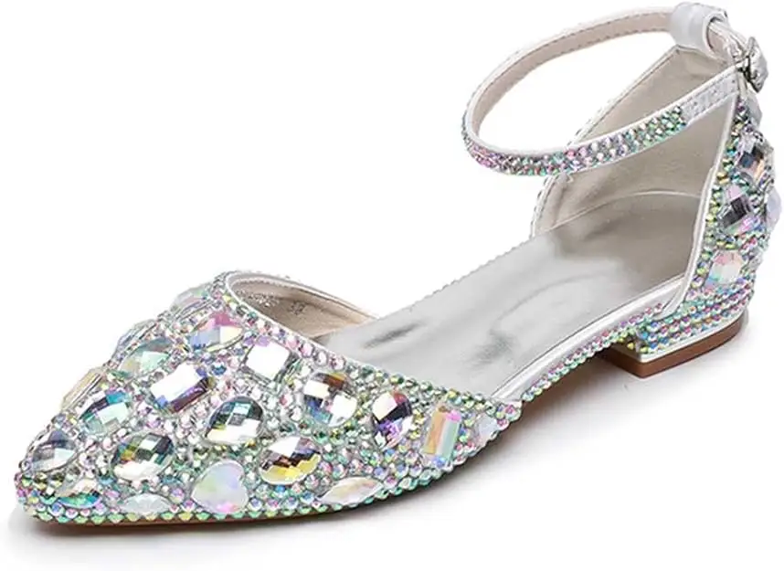 Women's Rhinestone Flats Comfortable Pearl Wedding Pointed Toe Ballerina Sparkly Party Fancy Flat Shoes for Women