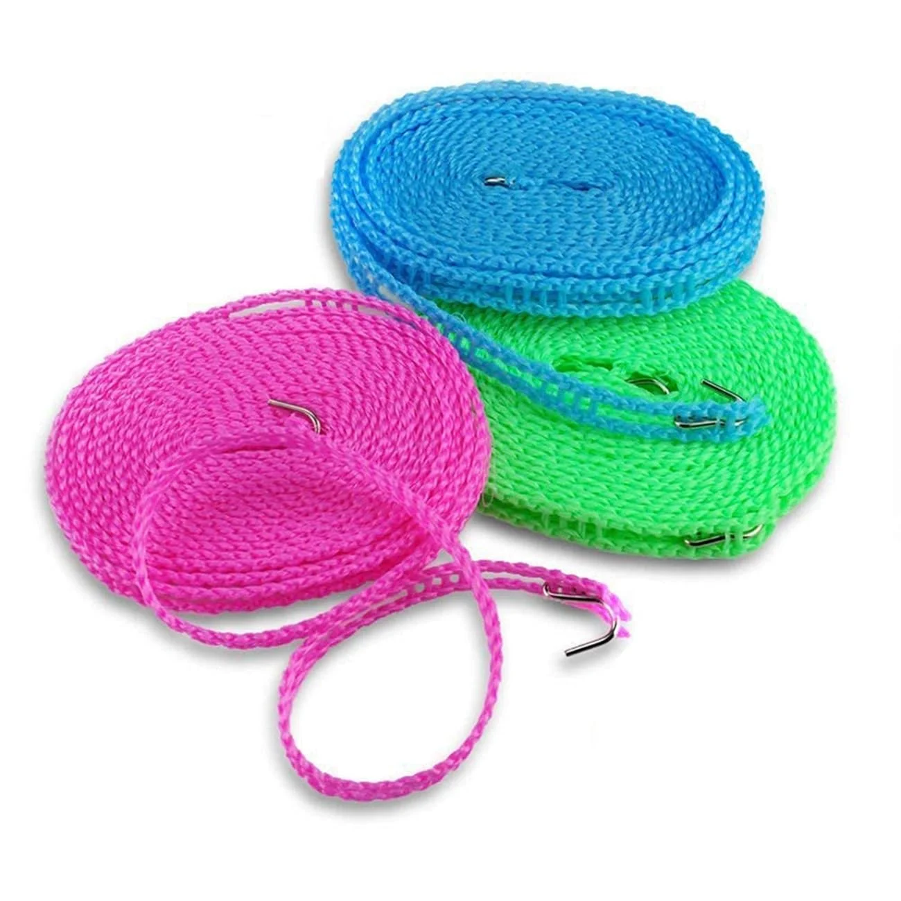 5 Meters Windproof Anti-Slip Clothes Washing Line Drying Nylon Rope with Hooks