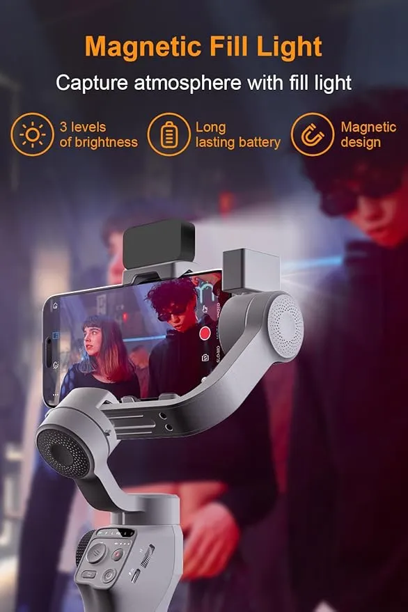 Gimbal Stabilizer for Smartphone, iPhone Gimbal 3-Axis with Magnetic Fill Light/AI Tracking Sensor for iPhone 16 15 14 Pro Max Android Handheld Phone Gimbal for Video Recording