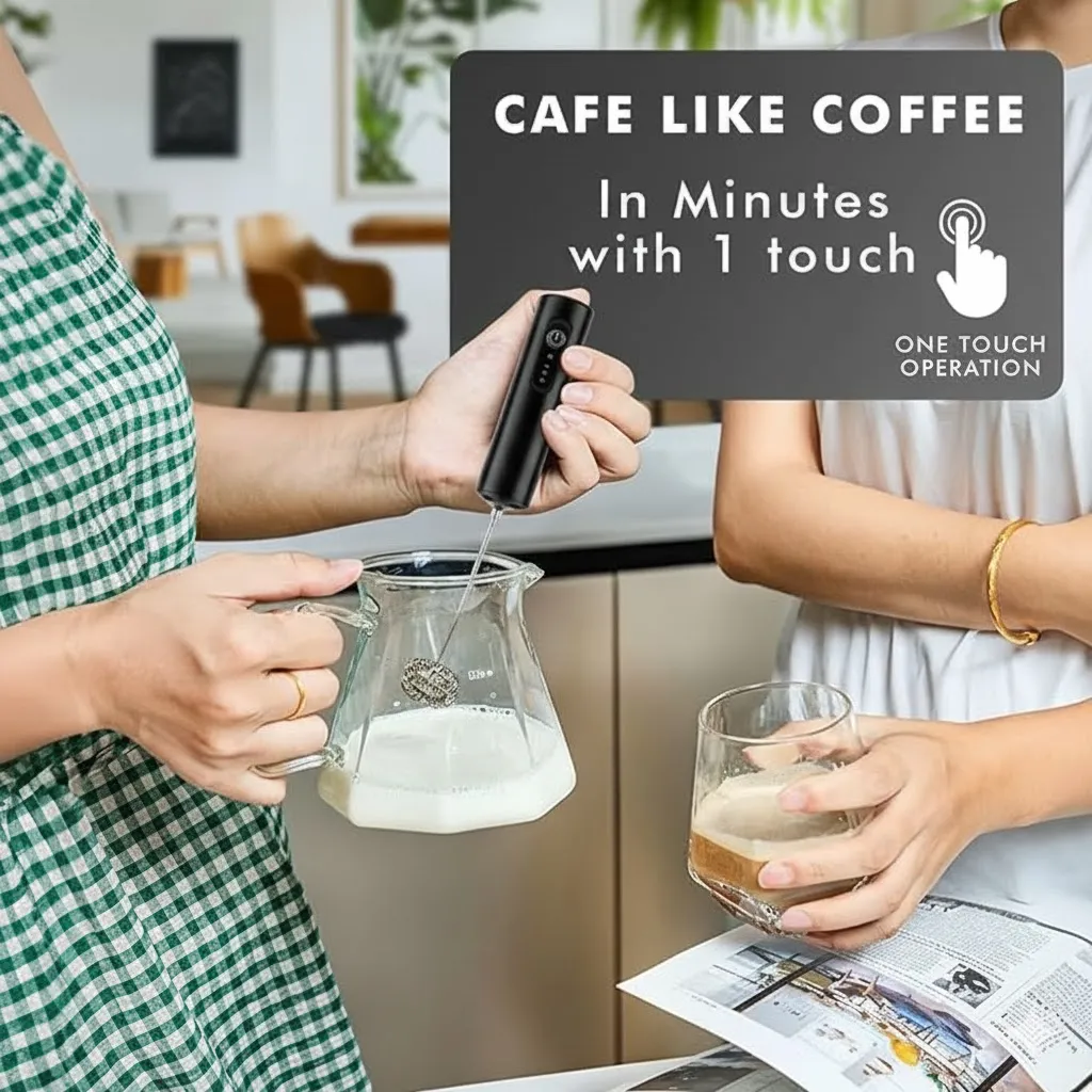 Coffee Frother Electric Rechargeable Coffee Maker Machine for Home Electric Coffee Frother Machine &amp; Milk Whisker with Dual Spring Tech