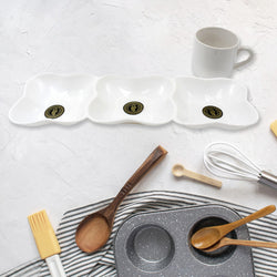 Triple Mazza Ceramic Tea  Cups Set Including 3 Compartment Plastic Serving Platter (4 Pcs Set)