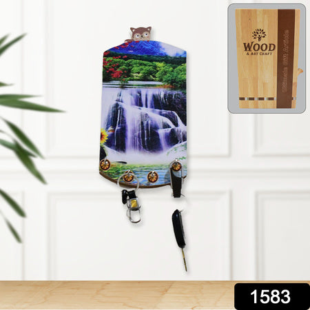 1583 Decorative Wooden Vertical Scenery With Hooks For Wall Hanging