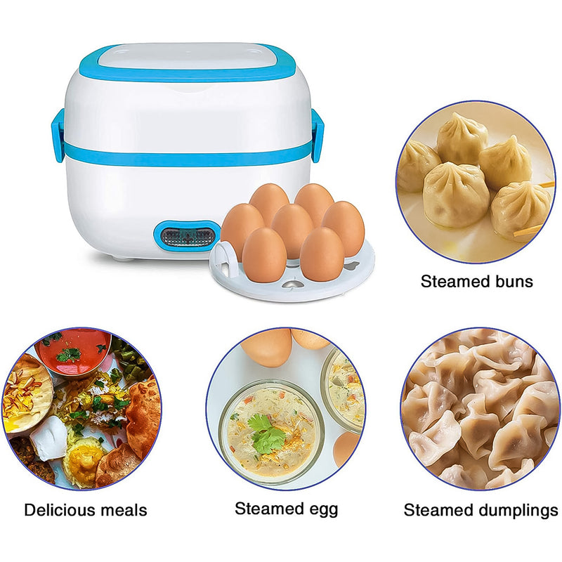 Electric Lunch Box 3 In 1 Food Heater  Cooker  Steamer With Stainless Steel Bowls (1 Set)