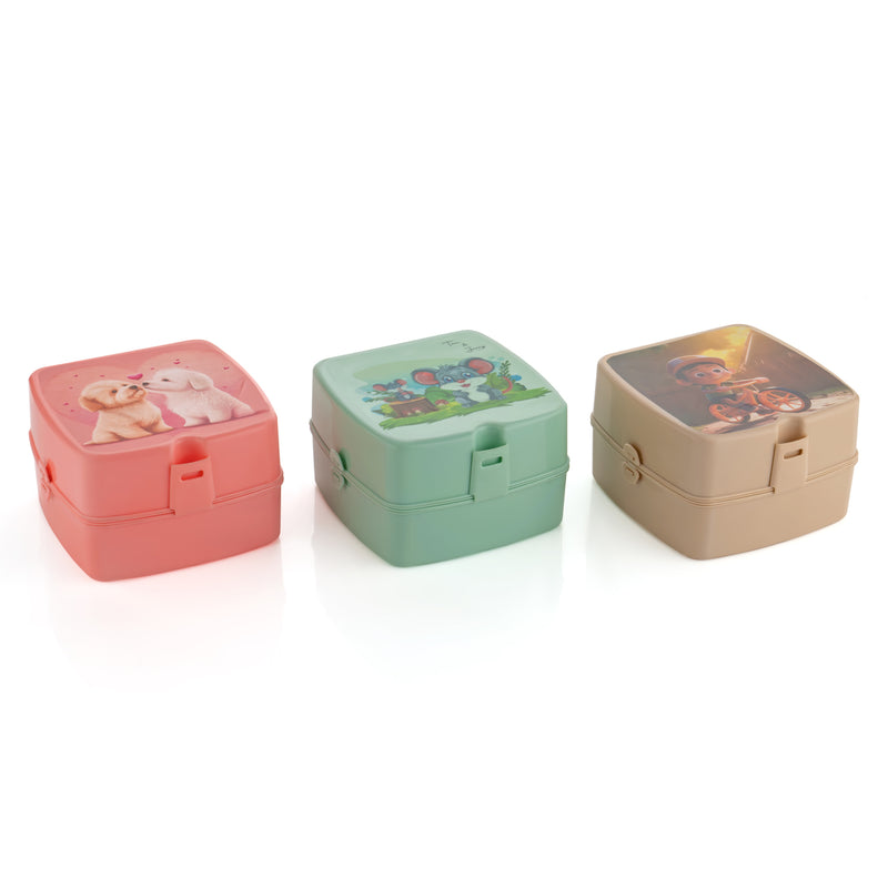 5787 Double-layer Square Lunch Box With  Spoon  4 Compartment Tiffin  Push Lock  Plastic Tiffin Box For Travelling School Kids  Office Exclusive Home