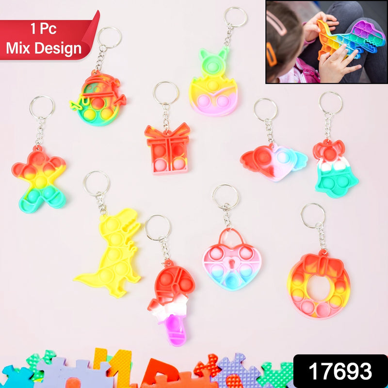 17693 Compact Silicone Pop It Keychain Toy - Birthday Return Gift Of Kids - Portable Bubble Popping Fun Stress Relief Fidget Toy (Mix Design  1 Pc)