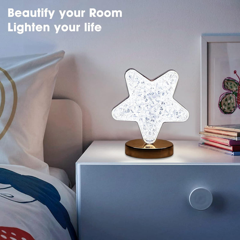 12571 Star Shape Crystal Diamond Lamp Cordless Luxury Lamp With Usb Rechargeable 3-way Dimmable  Touch Control Decorative Nightstand Lamp For Bedroom Living Room Party Restaurant Decor (1 Pc )