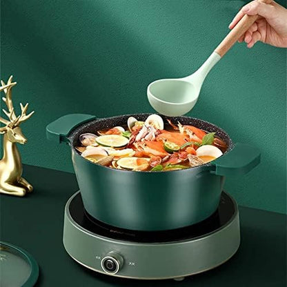 24Cm Maifan Stone Wok Set Aluminum Green Non-Stick Lid