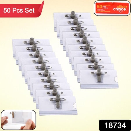 Plastic Transparent Cardholders With Pin  Clip 90 Mm X 60 Mm (50 Pcs Set)