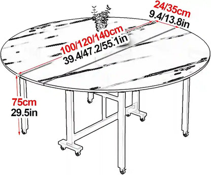 Extendable Round Drop Leaf Foldable Dining Table with 8 Wheels, Movable Modern Folding Dining Table