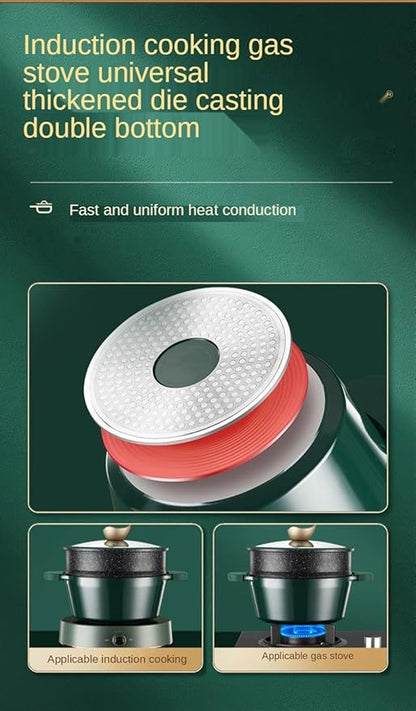 24Cm Maifan Stone Wok Set Aluminum Green Non-Stick Lid