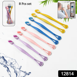 12814 2-in-1 Tooth Brush With Tongue Scraper Soft Bristle  Long Handle (8pcs) Soft Toothbrush