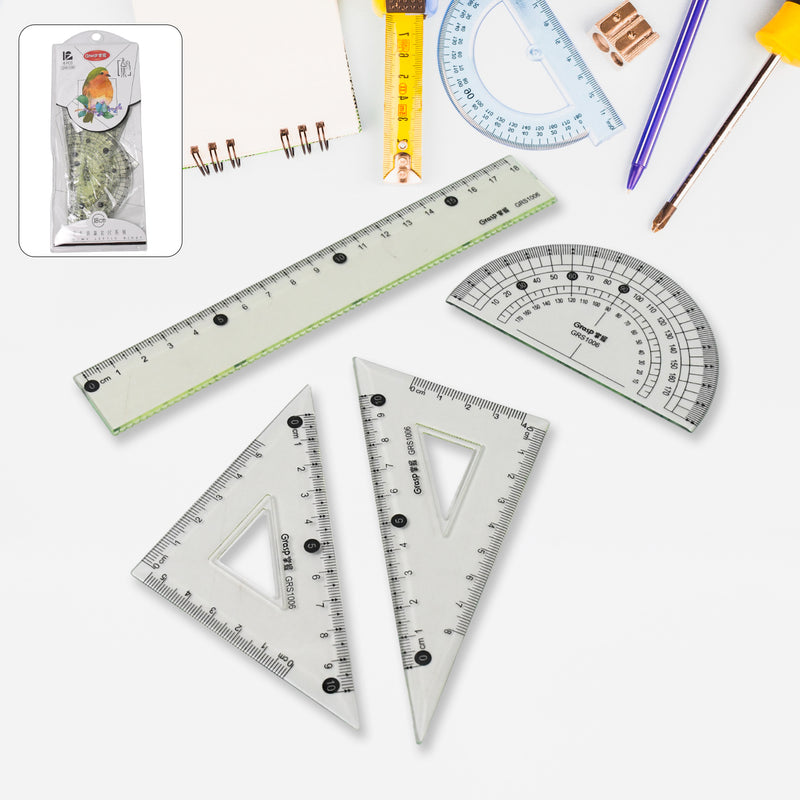 4-piece Geometry Set Triangle Ruler Protractor Straight Ruler