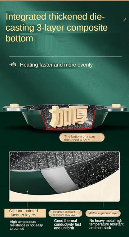 24Cm Maifan Stone Wok Set Aluminum Green Non-Stick Lid