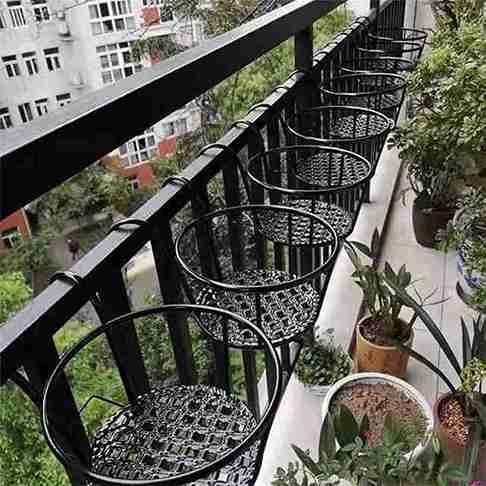Iron Railing Planter Holder | Round Hanging Pot Bracket for Balcony, Fence & Window