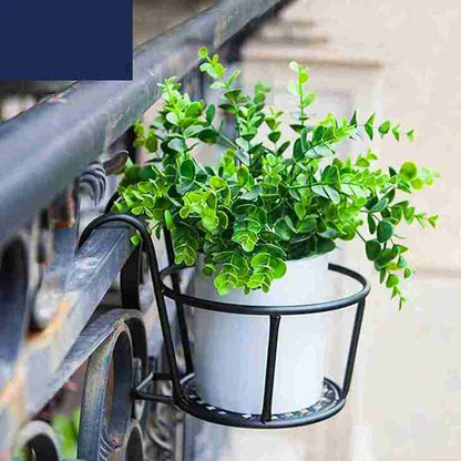 Iron Railing Planter Holder | Round Hanging Pot Bracket for Balcony, Fence & Window