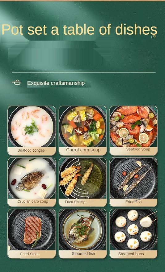 24Cm Maifan Stone Wok Set Aluminum Green Non-Stick Lid
