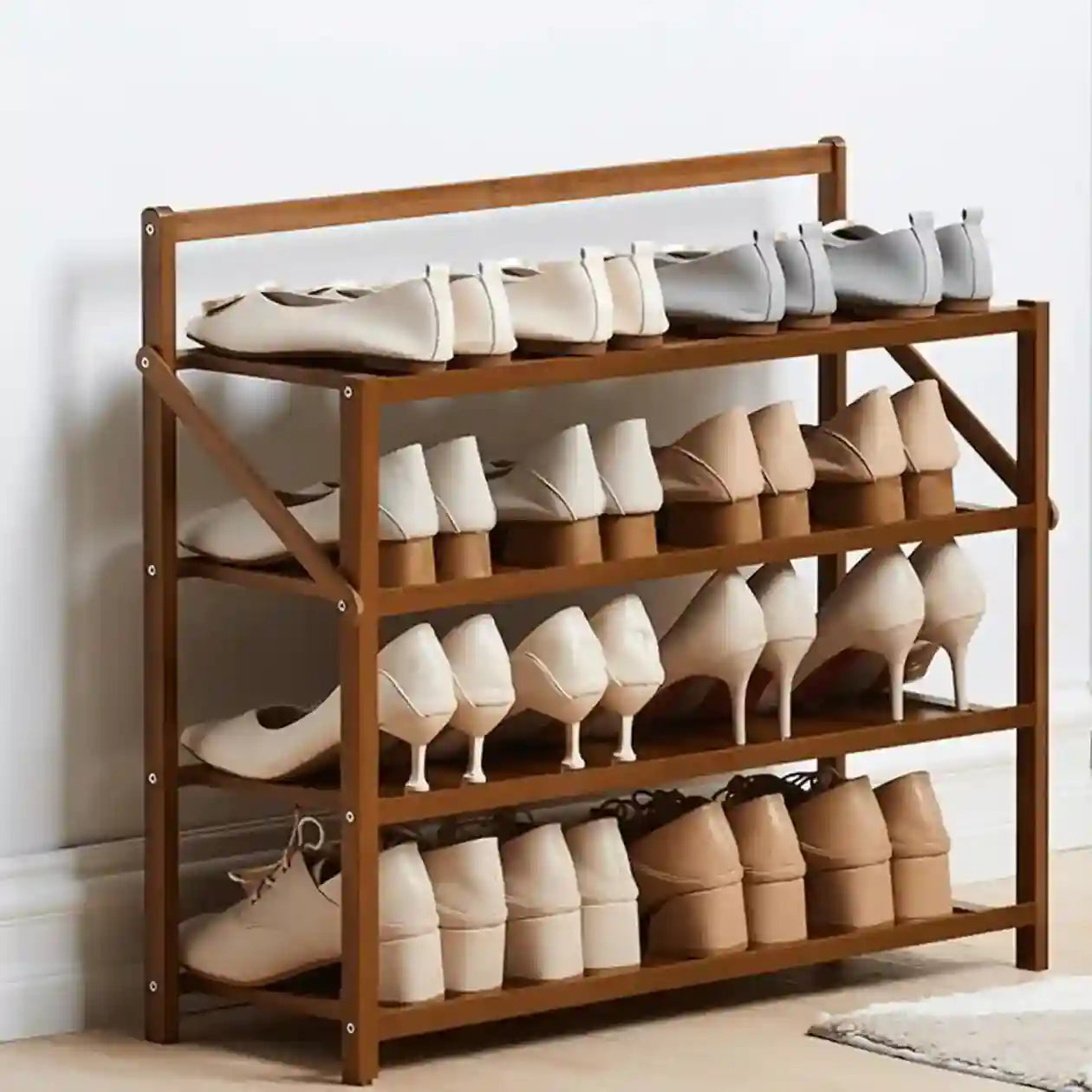 Foldable Wooden Shoe Rack – 4 Tier Bamboo Shoe Stand