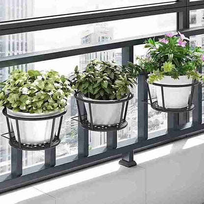 Iron Railing Planter Holder | Round Hanging Pot Bracket for Balcony, Fence & Window