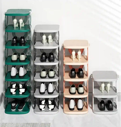 Transparent Plastic Shoe Rack - Free Standing Shoe Storage Organizer Cabinet for Closet, 10.24 W x 10.24 D x 13.98 H - Ideal for Shoes and Accessories