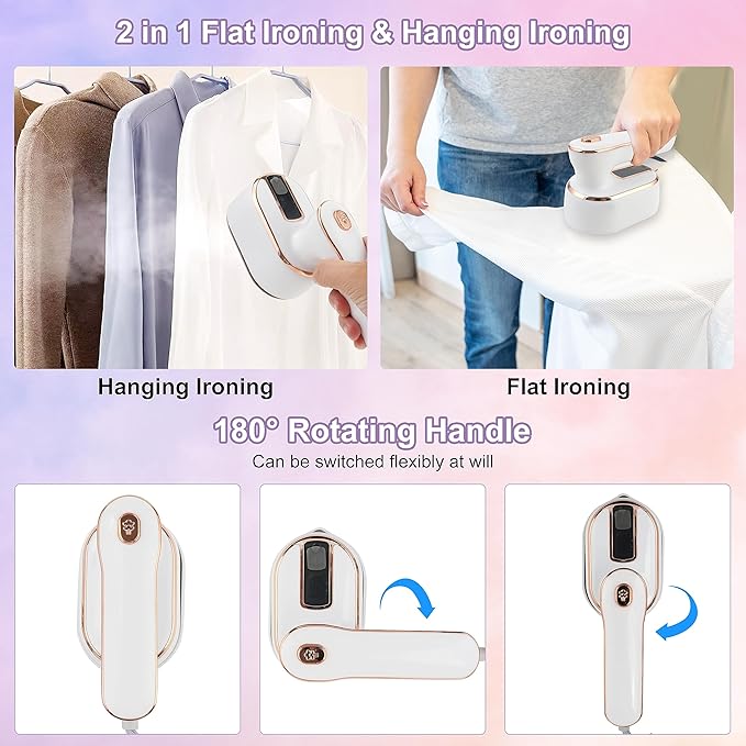 Travel Steamer Iron for Clothes, 1000W Handheld Portable Steamer, 10s Fast Heating Up 180° Rotary Small Size