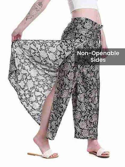 Women Printed Pure Cotton- Wrap Around Palazzo Pants