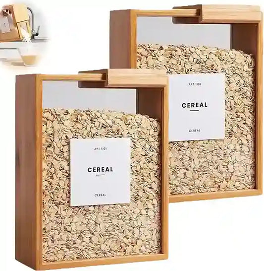 Wooden Cereal Storage Box, Clear Food Storage Box with Lid