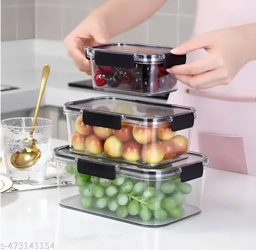 300ML, 900ML, 1600ML Leak Proof Air Tight Plastic Container Set For Kitchen Storage - Set of 3
