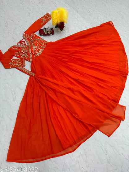 New Designer Flared Embroidered Gown With Dupatta