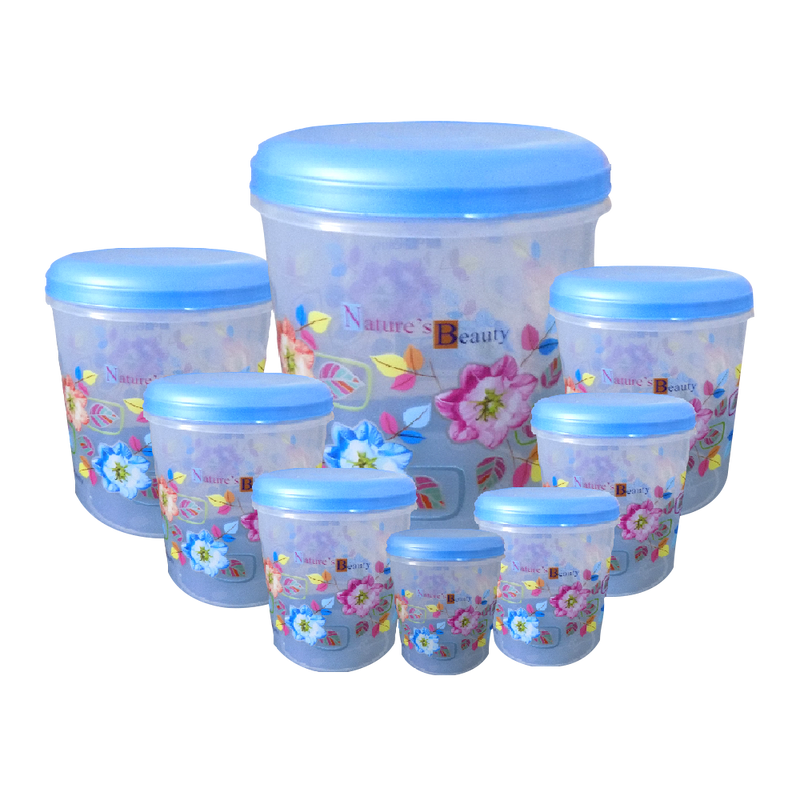 2448 Air Tight Plastic Transparent Container Set (10000ml 7000ml 5000ml 3000ml 2000ml 1000ml 750ml 500ml)