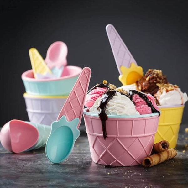 5320 Ice-cream Waffle Spoon Bowel Cup Set  Premium Ice Cream Set  Ice-cream Bowel With Spoon 2pc Couple Bowl Set