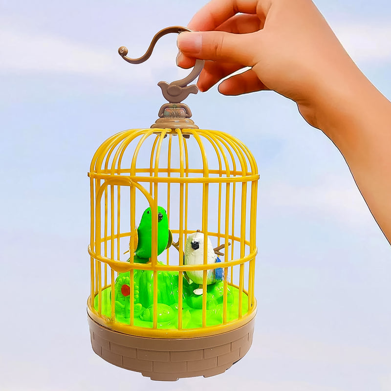 Sound Activated Chirping Bird In Hanging Cage Beautiful Pinjra Bird Toy (1 Pc  Battery Not Operated)