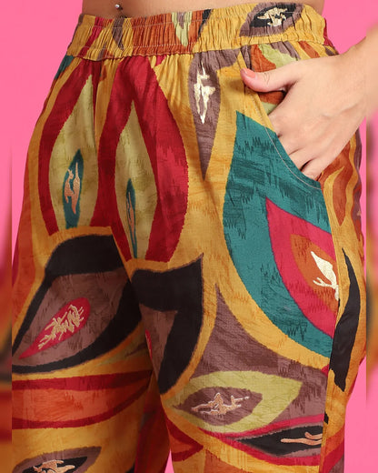 Yellow Color Abstract Printed Chanderi Premium Co-Ords Set